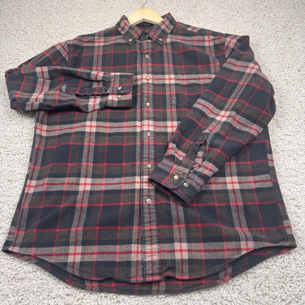 Pendleton Mason Men's Large Plaid Flannel Shirt Red Gray Black Button Down